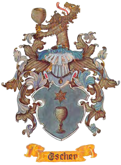 Familienwappen „Escher“ — gezeichnet von Fred Wetzel, Freiburg im Breisgau